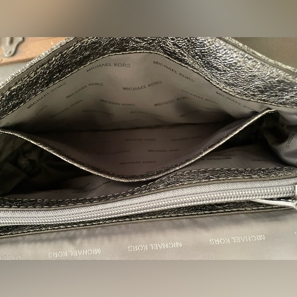 Michael Kors quilted metallic silver Sloan handbag purse silver chain ELNC~ - Picture 14 of 16